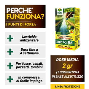 Albagarden Actilarv Compresse - Larvicida Zanzare Pastiglie - Insetticida Zanzare Giardino Da Esterno Per Disinfestazione Di Pozzetti, Accumuli Di Acqua E Stagni - Trattamento Antizanzare X 40 Gr