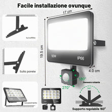 Carica l'immagine nel visualizzatore di Gallery, Faretto Led da Esterno con Sensore di Movimento, 1 Pezzi 50W 5000LM Faro Led Esterno 6500K Bianca Fredda, IP66 Impermeab