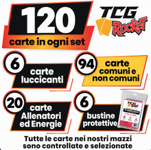 Carica l'immagine nel visualizzatore di Gallery, Set MEGA - 120 Carte Pokemon Originali Italiane senza Doppioni, include 6 Carte Luccicanti olo/reverse protette da busti