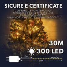 Carica l'immagine nel visualizzatore di Gallery, Luci Natale Esterno LED 30Metri-300LED Bianco Caldo Impermeabili, Luci Albero Di Natale 8 Modalità, 6 Luminosità, Con Telecomando e Cip Timer &amp; Memoria, Luci Natalizie Da Esterno ed Interno IP44