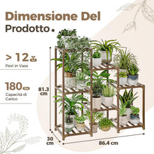 Carica l'immagine nel visualizzatore di Gallery, Supporto per piante da interno, mensola per piante in legno per esterni a più livelli, per più piante, 3 pneumatici, 7 s