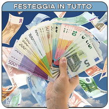 Carica l&#39;immagine nel visualizzatore di Gallery, EIGHT4TWO® Confezione da 175 Banconote di Soldi Giocattolo - Composto da 25 Banconote da 5, 10, 20, 50, 100, 200 e 500 euro falsi al 125% Denaro reale - Banconote euro false per giocare (Pack € 125%)