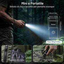 Carica l'immagine nel visualizzatore di Gallery, Blukar Torcia LED Mini Ricaricabile, EDC con Base Magnetica e Clip