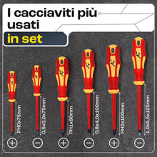 Carica l'immagine nel visualizzatore di Gallery, Set Cacciaviti Elettricista VDE Isolati, 3 Croce + 3 Taglio