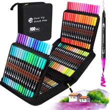 Carica l'immagine nel visualizzatore di Gallery, Hymarvo Brush Pen Lettering 100 colori, Pennarelli Doppia Punta Fine e Grossa Pennello, Bambini Adulto Penne da Colorare ad Acquerello Bullet Journal, Libri da Colorare, Mandala