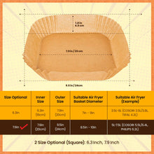 Carica l&#39;immagine nel visualizzatore di Gallery, PORTENTUM Carta forno per friggitrice ad aria 100 pezzi Food-Grade BPA Free 20 x 20 x 4,5 cm Carta Air Fryer Quadrata - Ideale per una cottura sana