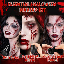 Carica l'immagine nel visualizzatore di Gallery, Trucchi Halloween Make Up Kit con Sangue Finto Lavabile e Cera Cicatrici