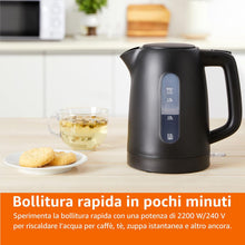 Carica l'immagine nel visualizzatore di Gallery, Amazon Basics Bollitore Elettrico 1,7L, 2200 W, Senza BPA con Base a 360°, Spegnimento Automatico e Filtro Anticalcare Estraibile, Nero Opaco