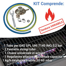 Carica l'immagine nel visualizzatore di Gallery, Crisalide® Kit Tubo Gas GPL Regolatore Attacco Verticale Variabile e Chiave – 1,5 m – Attacco Universale – Accessori Inc