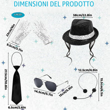 Carica l'immagine nel visualizzatore di Gallery, Cappello con Paillette, Costumi per Maschera, Set di Costume da 5 Pezzi da Donna con Cappello, Guanti, Occhiali, Microfo