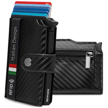 Carica l&#39;immagine nel visualizzatore di Gallery, BEWMER Porta Carte di Credito 2 | Portafoglio Slim da Uomo e Donna con Rfid Protection Anticlonazione | Porta Tessere e Soldi con Portamonete (Nero Carbon)