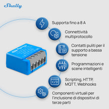 Carica l'immagine nel visualizzatore di Gallery, Shelly 1 Mini Gen4, Interruttore Relè Intelligente Wi-Fi, 1 Canale, 8A, Contatti Puliti, Domotica, Controllo Porta Garag