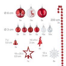 Carica l'immagine nel visualizzatore di Gallery, Relaxdays Palline di Natale, Set 103 Addobbi Natalizi in Plastica, Decorazioni per Albero in Vari Design, Rosso Bianco