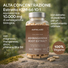 Carica l'immagine nel visualizzatore di Gallery, Ashwagandha KSM-66 10000mg Alto Dosaggio (Estratto di Ashwagandha Bio 10:1) Vitamina B6 B1 Zinco Magnesio Manganese, Veg