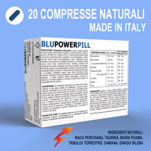 Carica l'immagine nel visualizzatore di Gallery, BLUPOWERPILL® Integratore per Uomo – Energia, Vigore, Vitalità, Supporto Maschile, Benessere Mentale - con Maca Peruviana, Taurina, Tribulus Terrestris, Zinco – 20 Compresse Naturali Made in Italy