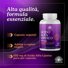 Carica l'immagine nel visualizzatore di Gallery, Acido Alfa Lipoico ALA 650mg 150 Capsule ad Alto Dosaggio