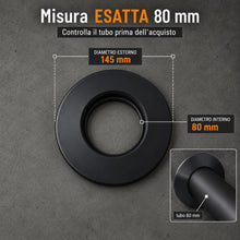 Carica l'immagine nel visualizzatore di Gallery, TYGERIX® Rosone Coprimuro in Silicone Nero da 80 mm | Rosetta Flessibile per Copertura Tubi di Caldaie Stufe e Qualsiasi
