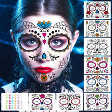 Carica l'immagine nel visualizzatore di Gallery, Halloween Tattoo viso Halloween Make Up Signore Adulti Bambini Halloween Face Tattoo Make Up Scheletro Vampiro Tatuaggi 