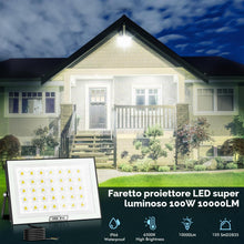 Carica l'immagine nel visualizzatore di Gallery, 100W Faretto LED per esterni, 10000LM super luminoso, Faretto per esterni bianco freddo 6500K, impermeabile IP66 per cor