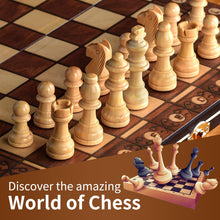 Carica l&#39;immagine nel visualizzatore di Gallery, Aissom Scacchiera in Legno,2 in 1 Scacchiera Pieghevole,Magnetici Scacchi, Backgammon con slot di archiviazione, Dama per Bambini e Adulti Feste (29 * 29cm)