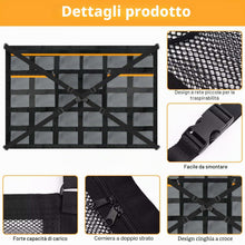 Carica l'immagine nel visualizzatore di Gallery, Rete Bagagliaio Auto, 90 × 65 cm Rete Portaoggetti Auto, Rete Elastica con Cinghie Incrociate Regolabili e 3 Tasche con 