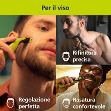 Carica l'immagine nel visualizzatore di Gallery, Philips OneBlade 360 Autentico Regolabarba Elettrico per Viso e Corpo, Rasoio e Spazzola, 3x 360 Lame, 3x Pettine per Barba (1,3,5 mm), 1x Kit per il Corpo, QP2824/31