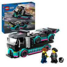 Carica l&#39;immagine nel visualizzatore di Gallery, LEGO City Auto da Corsa e Trasportatore, Macchina e Camion Giocattolo per Bambini e Bambine da 6 Anni, Veicolo da Costruire con Rampa Funzionante, Minifigure del Pilota e del Camionista 60406