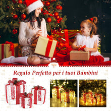 Carica l'immagine nel visualizzatore di Gallery, SALCAR Confezione regalo con decorazione LED da 3 pezzi, 20/14/10 cm Scatole luminose 8 modalità, Decorazione natalizia 