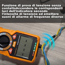 Carica l'immagine nel visualizzatore di Gallery, Multimetro digitale con 6000 conteggi, Amperemetro Ohmmetro Voltmetro TRMS, Misura la resistenza alla corrente di tensione Diodo Continuità Temperatura Frequenza NCV con display LCD e torcia elettrica