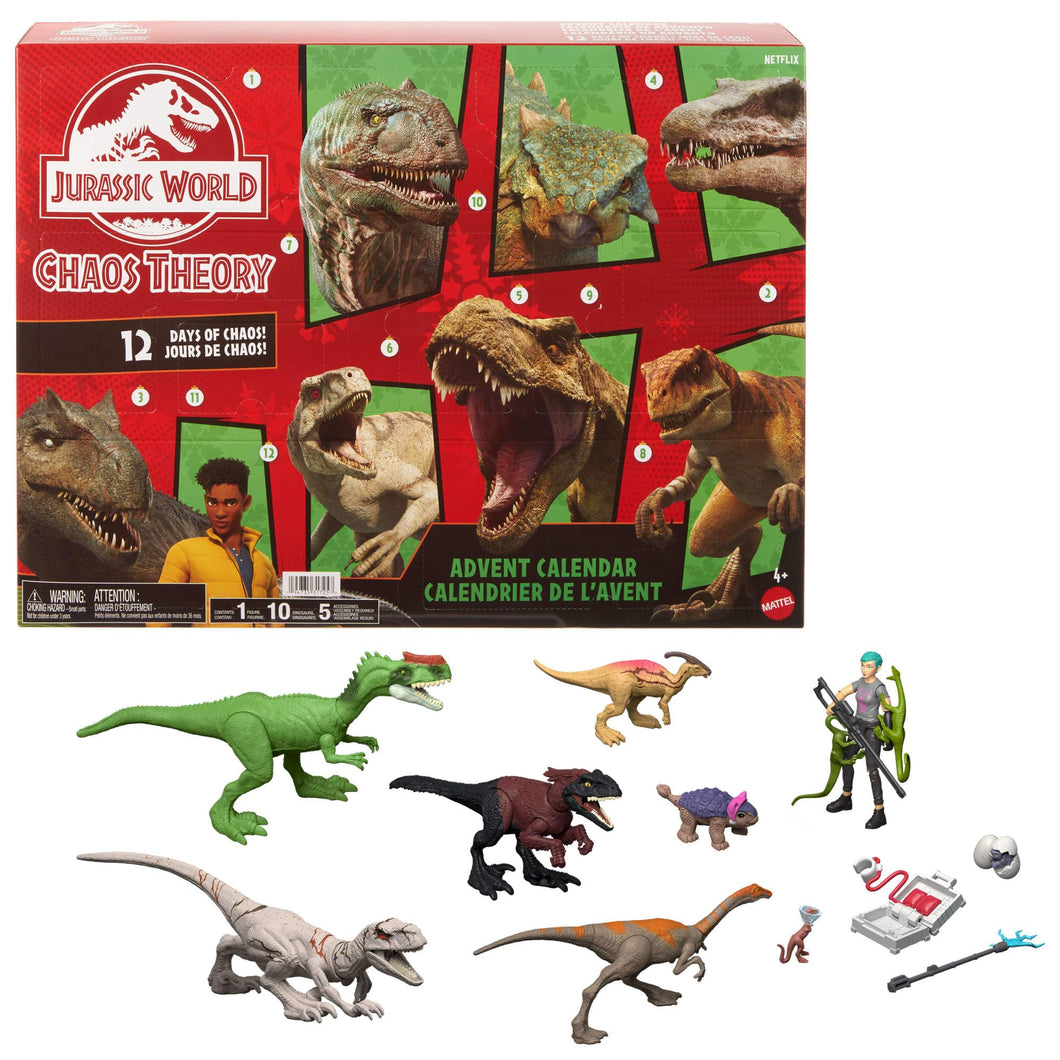 Mattel Jurassic World - Calendario dell'Avvento 2025, 12 finestrelle a sorpresa con Smoothie e altri 8 dinosauri, personaggio Brooklynn e tanti accessori, giocattolo per bambini, 4+ anni, JGM17