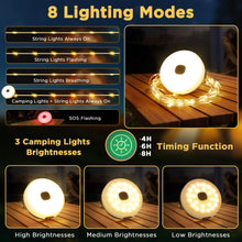 Carica l'immagine nel visualizzatore di Gallery, 10M Catena luminosa da campeggio arrotolabile, portatile 3 in 1, con 8 modalità di illuminazione, Solari &amp; USB ricaricab