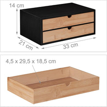 Carica l'immagine nel visualizzatore di Gallery, Relaxdays Organizer da Scrivania con 2 Cassetti in Bambù e MDF, Cassettiera da Ufficio, HLP 14x33x21 cm, Naturale Nero