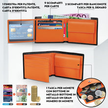 Carica l'immagine nel visualizzatore di Gallery, TEEHON® Portafoglio Uomo Slim Vera Pelle Blocco RFID, con Tasca Portamonete,2 Scomparti Banconote,10 Porta Carte di Credito, Portachiavi. Portafogli Piccolo Sottile-nero e arancione