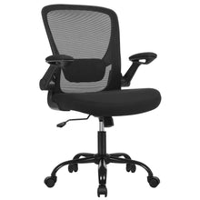 Carica l'immagine nel visualizzatore di Gallery, SONGMICS Sedia da Ufficio, Girevole, di Rete, da Computer Ergonomica, Supporto Lombare Imbottito, Funzione Oscillante, Seduta 53 cm, Braccioli Pieghevoli, Nero OBN37BK