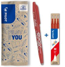 Carica l'immagine nel visualizzatore di Gallery, PILOT - Confezione da 1 Frixion Ball + 1 set di 3 ricariche - Penna cancellabile con inchiostro termosensibile - Penna roller ricaricabile realizzata in plastica riciclata - Rosso - Punta media