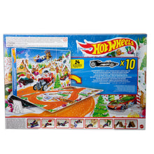 Carica l'immagine nel visualizzatore di Gallery, Hot Wheels - Calendario dell'Avvento 2025, 24 finestrelle numerate con sorprese a tema Natale, 10 macchinine, 10 clip e 14 accessori inclusi, giocattolo per bambini, 3+ anni, JCB47