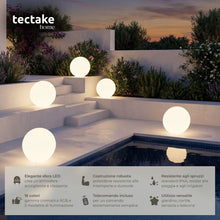 Carica l'immagine nel visualizzatore di Gallery, tectake® Lampada da terra Sfera LED, luce RGB da esterno e interno, telecomando, 16 colori, 1200 lumen, IP44 water proof, polietilene, luci giardino arredo esterno, piedini - M - Ø 40 x 40 cm