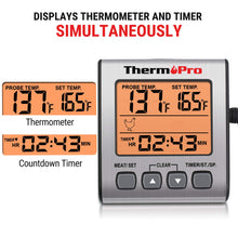 Carica l'immagine nel visualizzatore di Gallery, ThermoPro TP16S Termometro digitale per carne, ottimo per grigliare e barbecue, con modalità timer intelligente e retroilluminazione