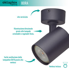 Carica l'immagine nel visualizzatore di Gallery, Oktaplex Bora faretto da soffitto 1 fiamma GU10 LED spot bar 230V orientabile spot a parete nero