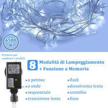 Carica l'immagine nel visualizzatore di Gallery, SYCEES Catena Luci LED 23M 200LED Luci Natalizie Bianco Freddo Stringa Luci 8 Modalità IP44,Catena Lumonosa Decorazione Albero Natale Matrimonio Giardino Patio Mostra Feste