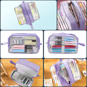 Eucomir Astuccio 3+1 Scomparti Bambina Ragazzo, Astuccio Scuola Elementare Astuccio Grande Astuccio Portapenne Astuccio Ragazza Scuola Media, Viola