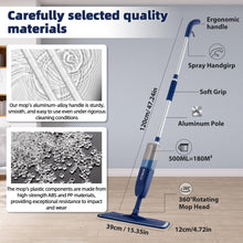 Carica l'immagine nel visualizzatore di Gallery, Scopa Lavapavimenti a Spruzzo，Rotazione di 360° Spray Mop Mocio Lavapavimenti con 3 Cuscinetti Riutilizzabili in Microfibra，500ML，Portascope e Raschietto per la pulizia dei pavimenti e finestre