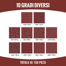 Carica l'immagine nel visualizzatore di Gallery, WORKPRO 150 Pezzi Dischi Abrasivi 125mm, Carta Vetrata per Legno con 8 Fori, Grana 60,80,100,120,150,180,240,320,400,600