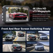 Carica l'immagine nel visualizzatore di Gallery, Miden 4K+2.5K Doppia Dashcam,Scheda SD 64G,2160P+1600P UHD Telecamera per Auto,Dash Cam Auto IPS 3.2" con Grandangolo di 336°,G-Sensor,Visione Notturna,WDR,Monitor di Parcheggio,Registrazione in Loop