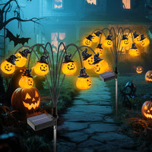Carica l'immagine nel visualizzatore di Gallery, Fohil Halloween Decorazioni di Zucca, 2 Pezzi 16LED Lampade Solari Esterni, Luci Decorative per Halloween, Lanterna di Z