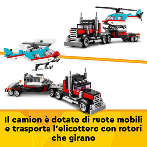 LEGO Creator 3 in 1 Autocarro con Elicottero, Giochi per Bambini e Bambine da 7 Anni, Camion Giocattolo Ricostruibile in Aereo e Cisterna o in Auto da Corsa e SUV, Idea Regalo di Compleanno 31146