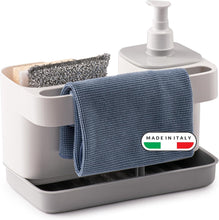Carica l'immagine nel visualizzatore di Gallery, Snips Riordinello 3 in 1, Organizer Lavello Cucina con Dispenser Detersivo Piatti 400 ml, Porta Spugna e Porta Strofinacci, Set Salvaspazio 21x12x18 cm, Made in Italy