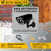 Carica l'immagine nel visualizzatore di Gallery, Cartello Area Videosorvegliata Alluminio, 2 Pezzi Cartello Videosorveglianza con Avviso GDPR, 15x15cm, Alluminio Spazzol