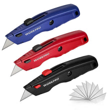 Carica l'immagine nel visualizzatore di Gallery, WORKPRO Set di Coltello di Sicurezza 3 Pezzi, Coltello Retrattile, Coltello Taglierino con 10 Lama di Ricambio a Cambio 