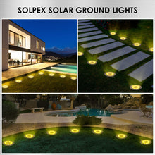 Carica l'immagine nel visualizzatore di Gallery, Solpex Luci da pavimento a energia solare, 12 LED, 4 pezzi, bianco caldo, in acciaio inox, impermeabile, per esterni, giardino, terrazza, prato, cortile, passerella